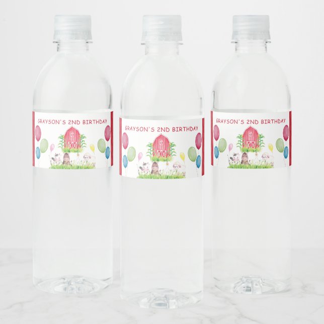 Personalised Watercolor Farm Birthday Water Bottle Label (Bottles)