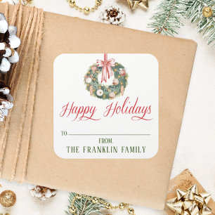 Personalised Watercolor Festive Christmas Gift Square Sticker