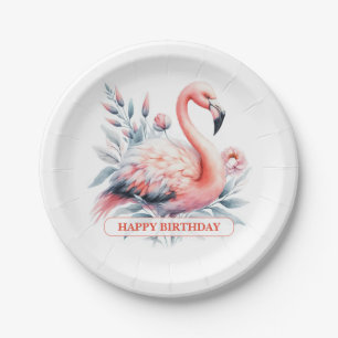 Personalised Watercolor Flamingo Birthday Paper Plate
