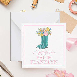 Personalised Watercolor Floral Boot Gift Enclosure Card
