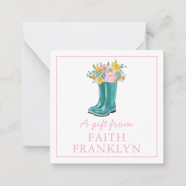 Personalised Watercolor Floral Boot Gift Enclosure Card (Front)