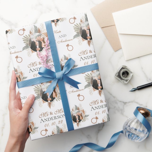 Personalised Watercolor Floral Bride & Groom  Wrapping Paper (Gifting)