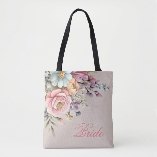 Personalised Watercolor Floral Bride Tote (Front)