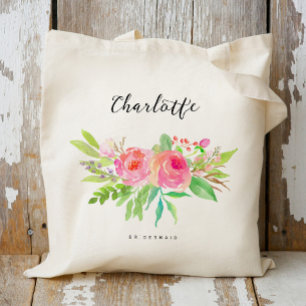 Personalised Watercolor Floral Bridesmaid Tote Bag