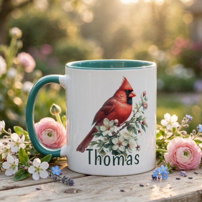Personalised Watercolor Floral Cardinal Mug (Personalized Watercolor Floral Cardinal)
