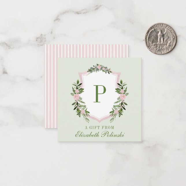 Personalised Watercolor Floral Crest Initial Gift Card (Front/Back In Situ)