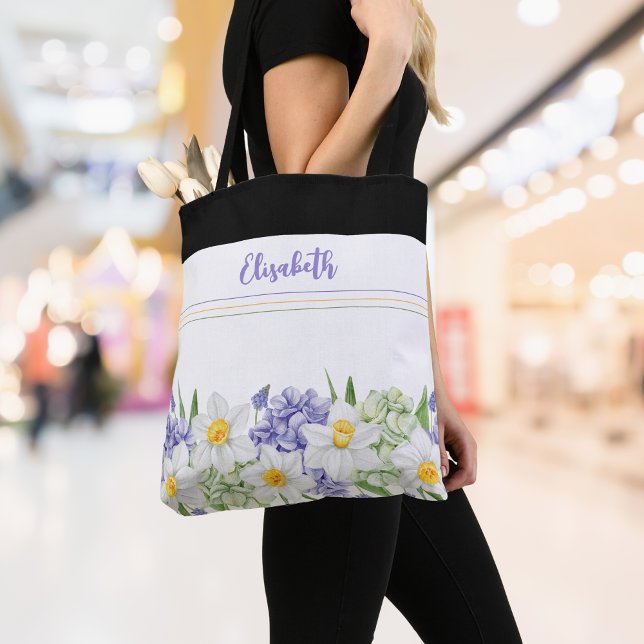 Personalised Watercolor Floral - Custom Name  Tote Bag (Personalized Watercolor Floral Tote Bag - Custom Name, Spring Style)