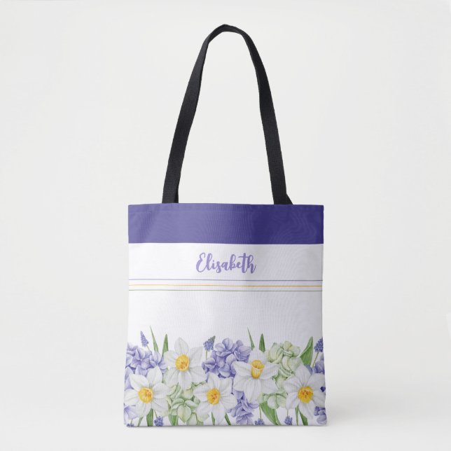 Personalised Watercolor Floral - Custom Name  Tote Bag (Front)