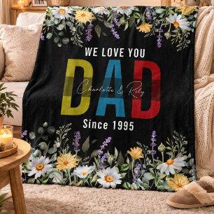 Personalised Watercolor Floral Father’s Day Fleece Blanket
