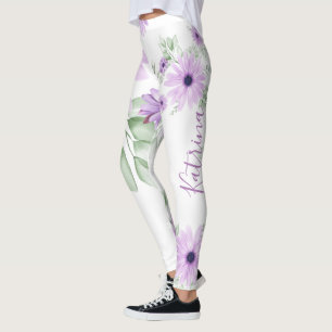 Personalised Watercolor Floral Leggings – Violet