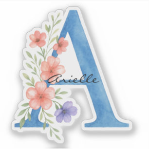 Personalised Watercolor Floral Letter A monogram