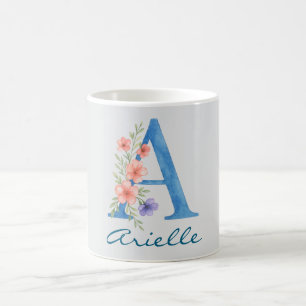 Personalised Watercolor Floral Letter A monogram Coffee Mug