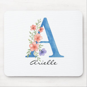 Personalised Watercolor Floral Letter A monogram Mouse Pad