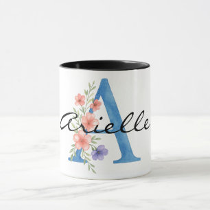 Personalised Watercolor Floral Letter A monogram Mug