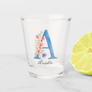 Personalised Watercolor Floral Letter A monogram Shot Glass
