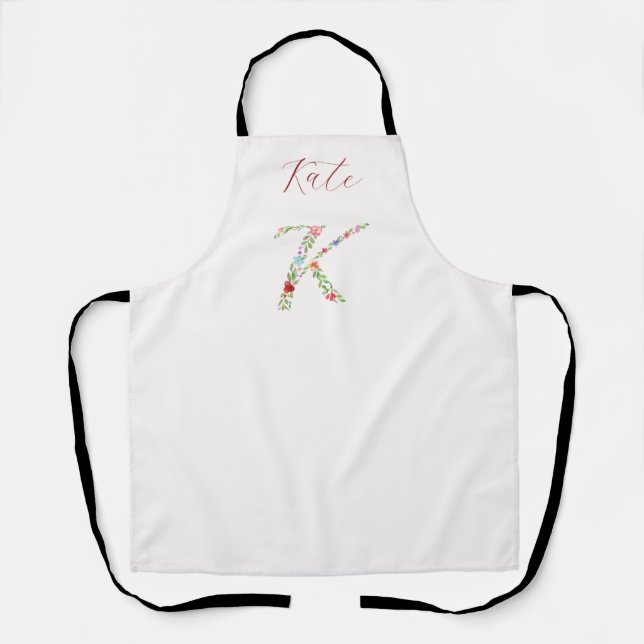 Personalised Watercolor Floral Monogram Letter K Apron (Front)
