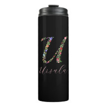 Personalised Watercolor Floral Monogram Letter U