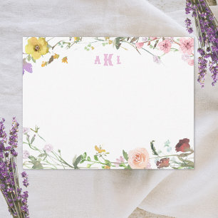 Personalised Watercolor Floral Monogram Stationery Card