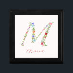 Personalised Watercolor Floral  Name Keepsake Box<br><div class="desc">Personalised Watercolor Floral  Monogram Letter M Keepsake Box</div>