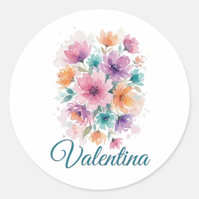 Personalised Watercolor Floral Name Sticker (Front)