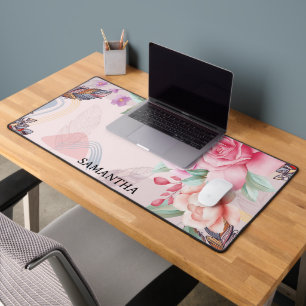 Personalised Watercolor Floral Pattern Desk Mat