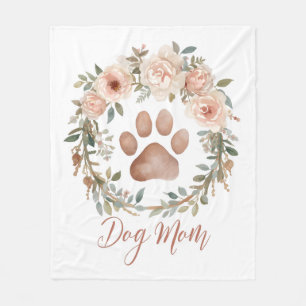 Personalised Watercolor Floral Paw Print Dog Mum Fleece Blanket