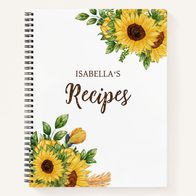 Personalised Watercolor Floral Recipe Notebook (Front)
