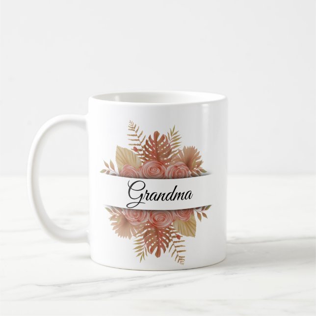 Personalised watercolor floral script grandma phot coffee mug (Left)