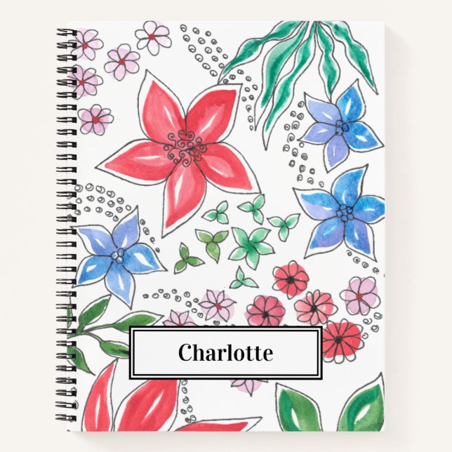 Personalised Watercolor Floral Spiral Notebook (Front)
