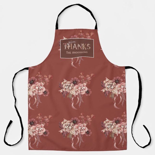 Personalised Watercolor Floral Thanksgiving Apron (Front)
