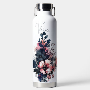 Personalised watercolor floral water bottle