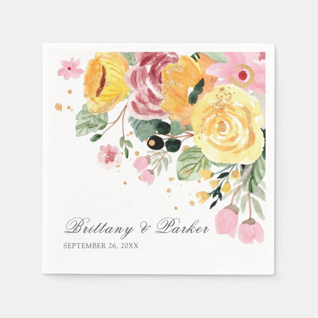 Personalised Watercolor Floral Wedding Napkin (Front)