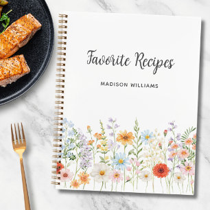 Personalised Watercolor Flowers Floral Recipe Book