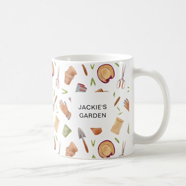 Personalised Watercolor Gardening Tools Coffee Mug (Right)
