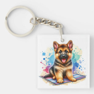 Personalised Watercolor German Shepherd Puppy Dog Key Ring