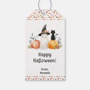 Personalised Watercolor Ghost Black Cat Halloween Gift Tags