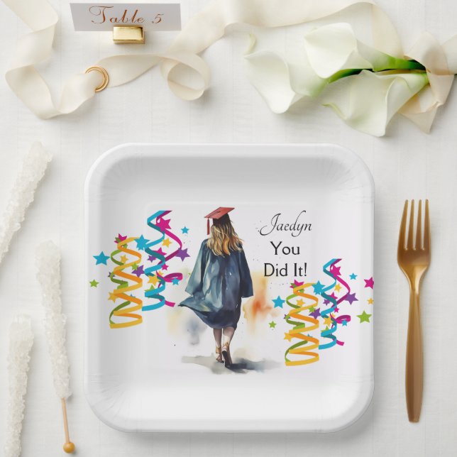 Personalised Watercolor Girl Graduate Party Paper Plate (Wedding)