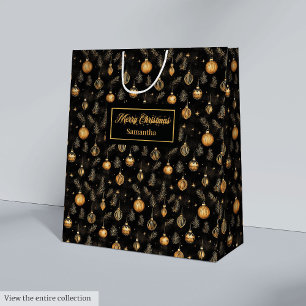 Personalised watercolor gold and black gift wrap medium gift bag