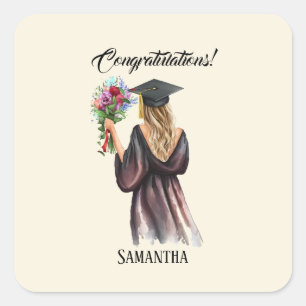Personalised Watercolor Graduation (11) Square Sticker