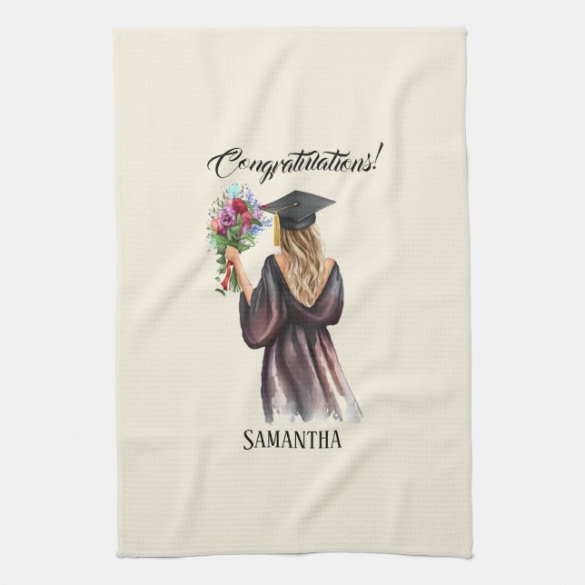 Personalised Watercolor Graduation (11) Tea Towel (Vertical)