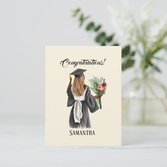 Personalised Watercolor Graduation (13) Postcard (Standing Front)