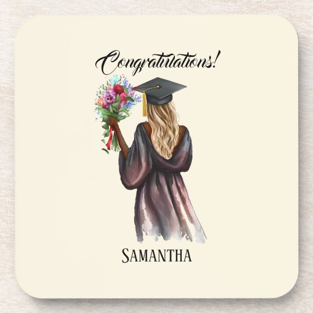 Personalised Watercolor Graduation (14) Coaster (Front)