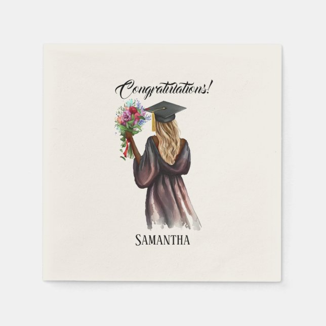 Personalised Watercolor Graduation (14) Napkin (Front)