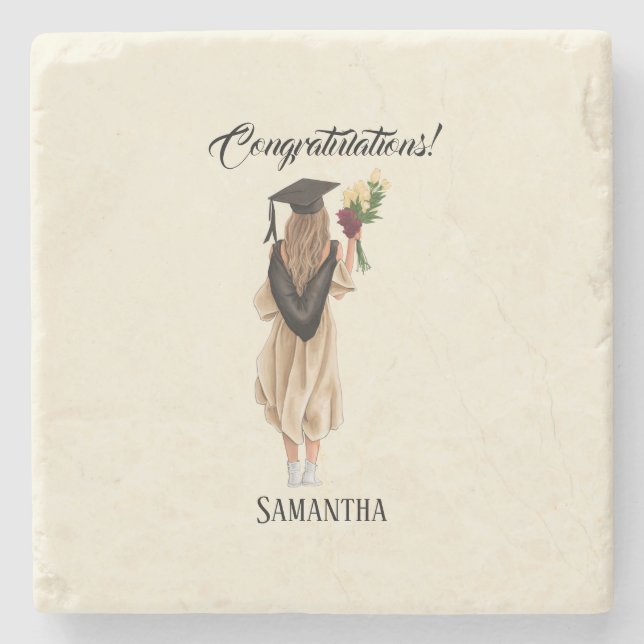 Personalised Watercolor Graduation (2) Stone Coaster (Front)