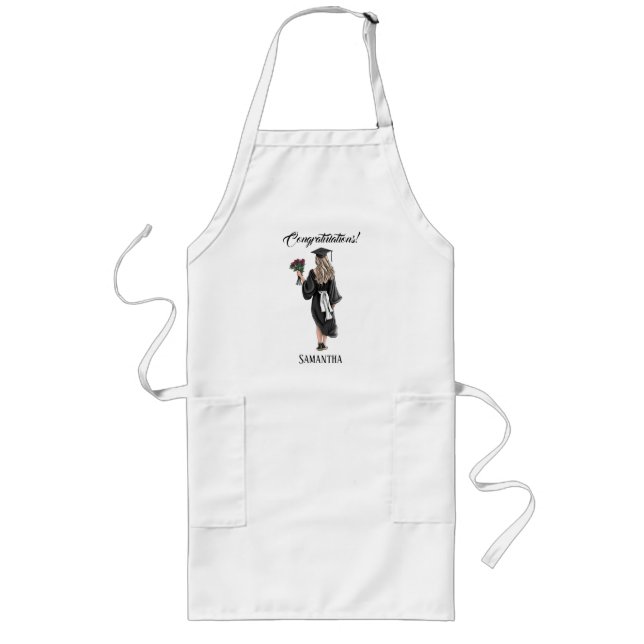 Personalised Watercolor Graduation (3) Long Apron (Front)