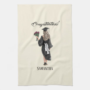 Personalised Watercolor Graduation (3) Tea Towel
