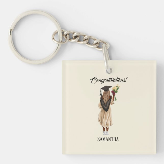 Personalised Watercolor Graduation (6) Key Ring (Front)