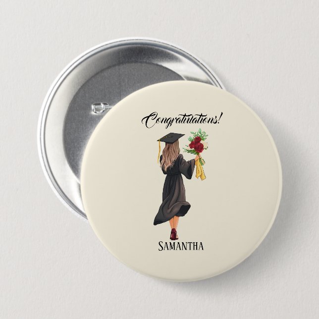 Personalised Watercolor Graduation  7.5 Cm Round Badge (Front & Back)