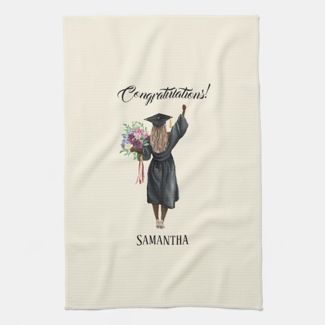 Personalised Watercolor Graduation (7) Tea Towel (Vertical)