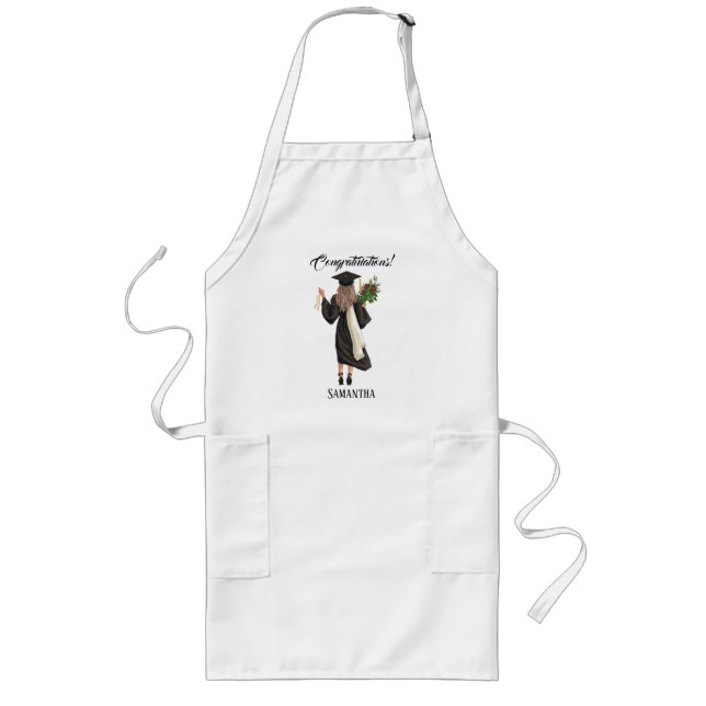 Personalised Watercolor Graduation (9) Long Apron (Front)